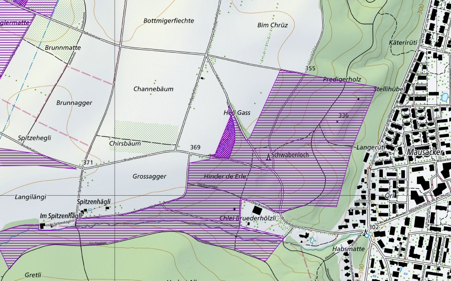 Carte nationale swisstopo avec le périmètre protégé de Holi Gass (Site de reproduction de batraciens)