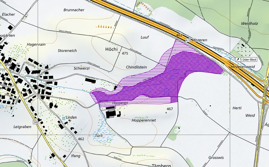 Carta nazionale swisstopo con il perimetro protetto di Hoperenried (Sito di riproduzione di anfibi)