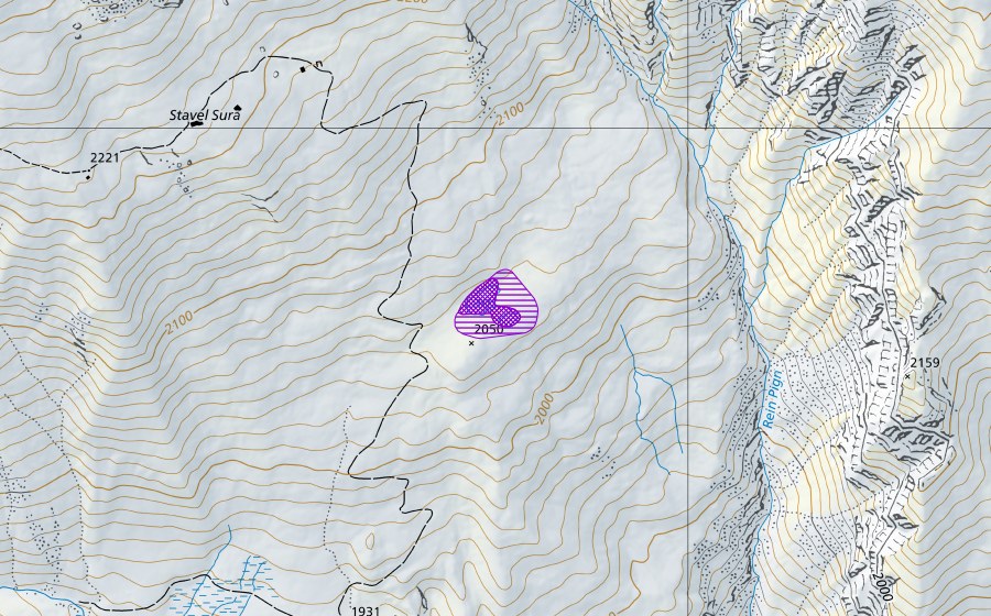 swisstopo national map showing the protected perimeter of Ils Lags Alp Ramosa (Amphibian spawning site)