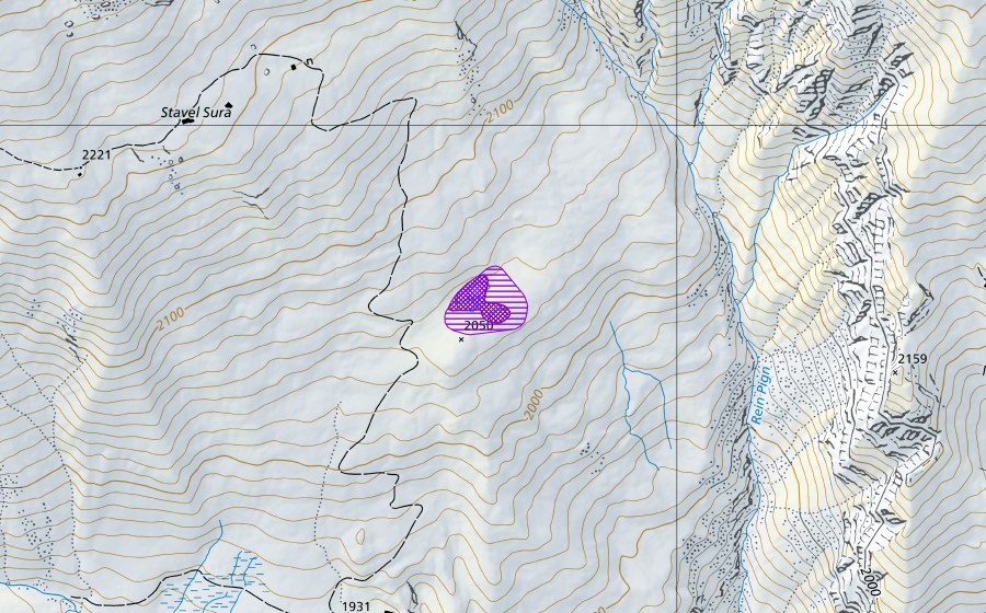 Landeskarte swisstopo mit dem Schutzperimeter von Ils Lags Alp Ramosa (Amphibienlaichgebiet)