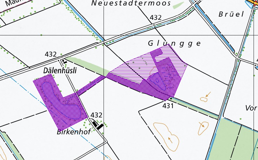 swisstopo national map showing the protected perimeter of Inser-Weiher (Amphibian spawning site)
