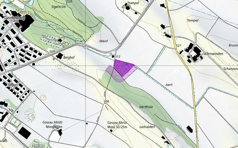 Carte nationale swisstopo avec le périmètre protégé de Isert Weiher (Site de reproduction de batraciens)