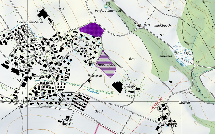 Landeskarte swisstopo mit dem Schutzperimeter von Kiesgrube Ebertswil (Amphibienlaichgebiet)