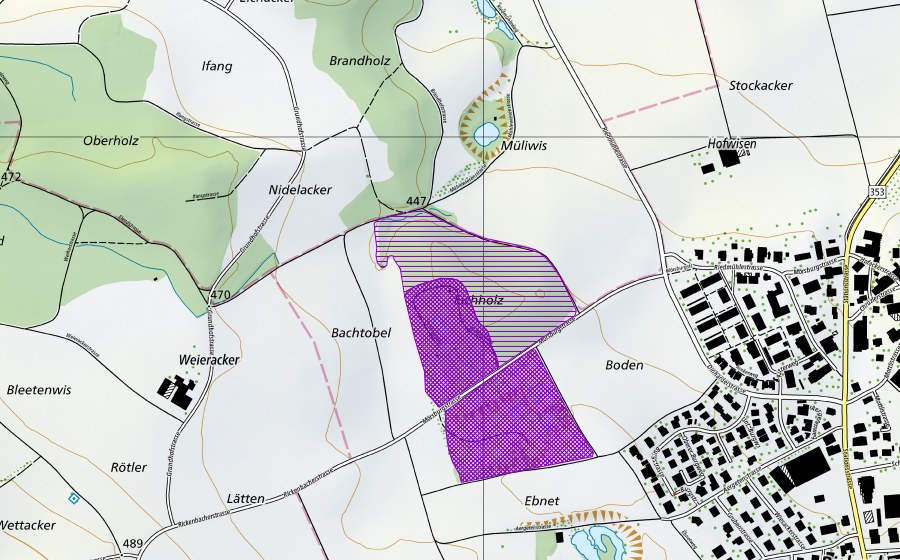 swisstopo national map showing the protected perimeter of Kiesgrube Ebnet (Amphibian spawning site)