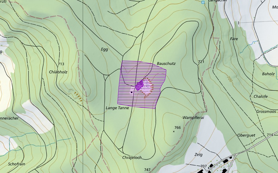 swisstopo national map showing the protected perimeter of Kiesgrube Egg (Amphibian spawning site)
