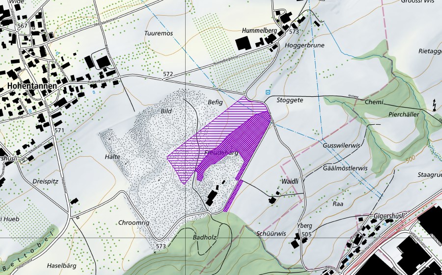 Carte nationale swisstopo avec le périmètre protégé de Kiesgrube Freudenberg (Site de reproduction de batraciens)