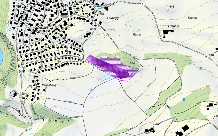 Carte nationale swisstopo avec le périmètre protégé de Kiesgrube Hori (Site de reproduction de batraciens)