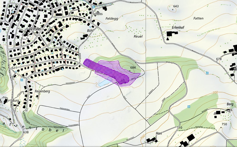 Carte nationale swisstopo avec le périmètre protégé de Kiesgrube Hori (Site de reproduction de batraciens)