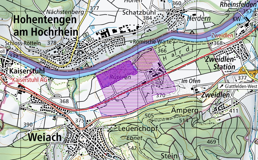 Carte nationale swisstopo avec le périmètre protégé de Kiesgrube Rüteren (Site de reproduction de batraciens)