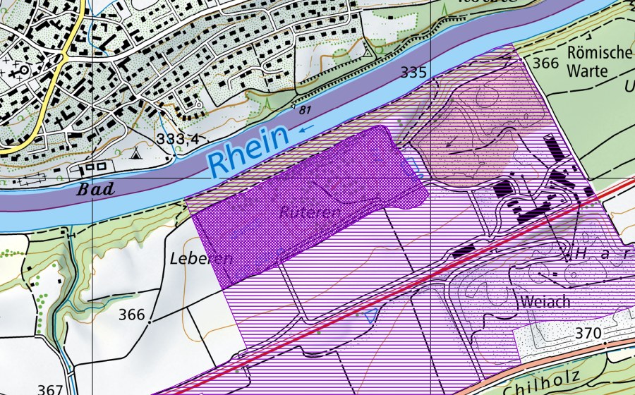 Landeskarte swisstopo mit dem Schutzperimeter von Kiesgrube Rüteren (Amphibienlaichgebiet)
