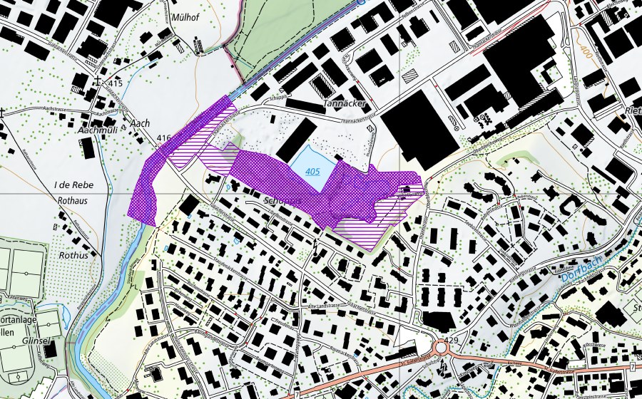 Landeskarte swisstopo mit dem Schutzperimeter von Kiesgrube Schuppis (Amphibienlaichgebiet)