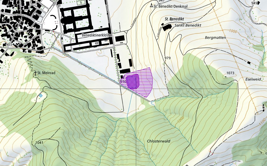 swisstopo national map showing the protected perimeter of Klosterweiher (Amphibian spawning site)