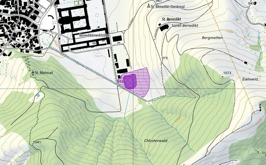 Carte nationale swisstopo avec le périmètre protégé de Klosterweiher (Site de reproduction de batraciens)