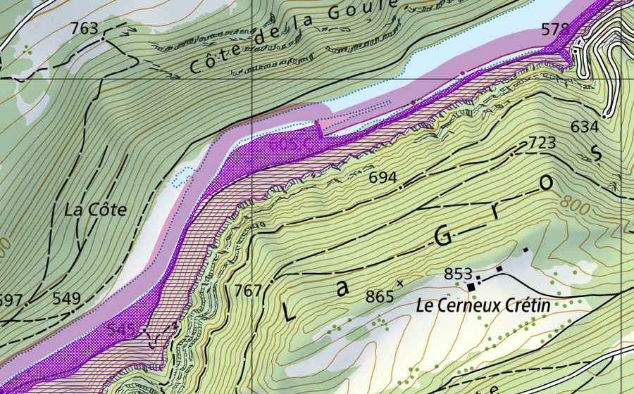 Carte nationale swisstopo avec le périmètre protégé de La Bouège-La Goule (Site de reproduction de batraciens)