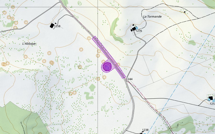 swisstopo national map showing the protected perimeter of La Combaz, L'Abbaye (Amphibian spawning site)