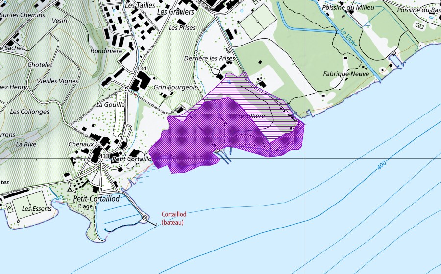 swisstopo national map showing the protected perimeter of La Fabrique (Amphibian spawning site)