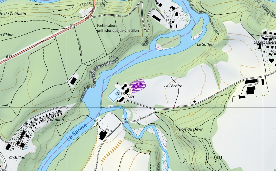 Landeskarte swisstopo mit dem Schutzperimeter von La Léchire (Amphibienlaichgebiet)