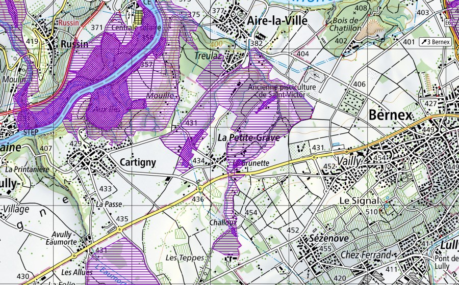 Landeskarte swisstopo mit dem Schutzperimeter von La Petite Grave (Amphibienlaichgebiet)