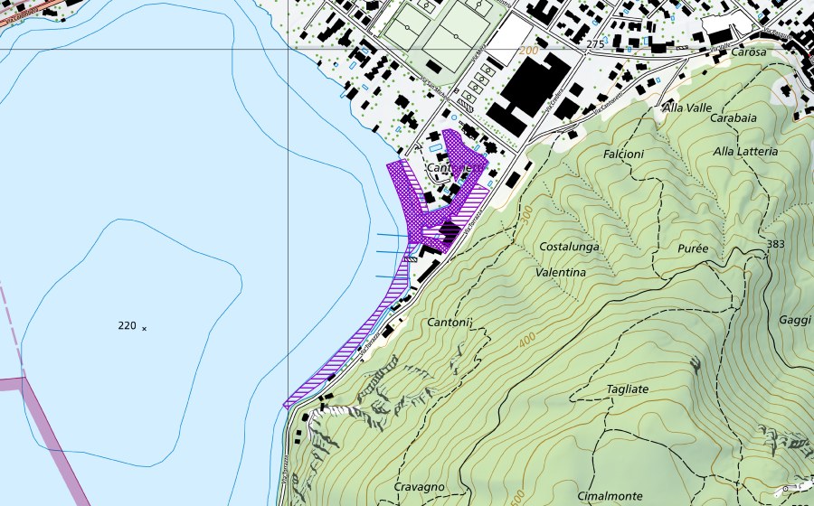 Landeskarte swisstopo mit dem Schutzperimeter von Lago di Lugano a Cantonetto (Amphibienlaichgebiet)