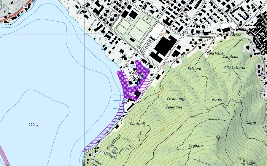 Carta nazionale swisstopo con il perimetro protetto di Lago di Lugano a Cantonetto (Sito di riproduzione di anfibi)