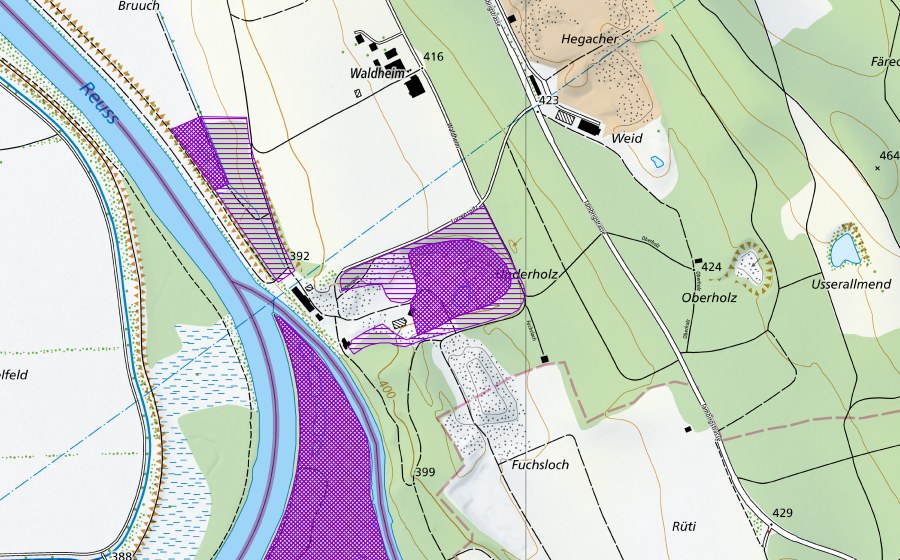 Carte nationale swisstopo avec le périmètre protégé de Laichgebiet Lorzespitz (Site de reproduction de batraciens)