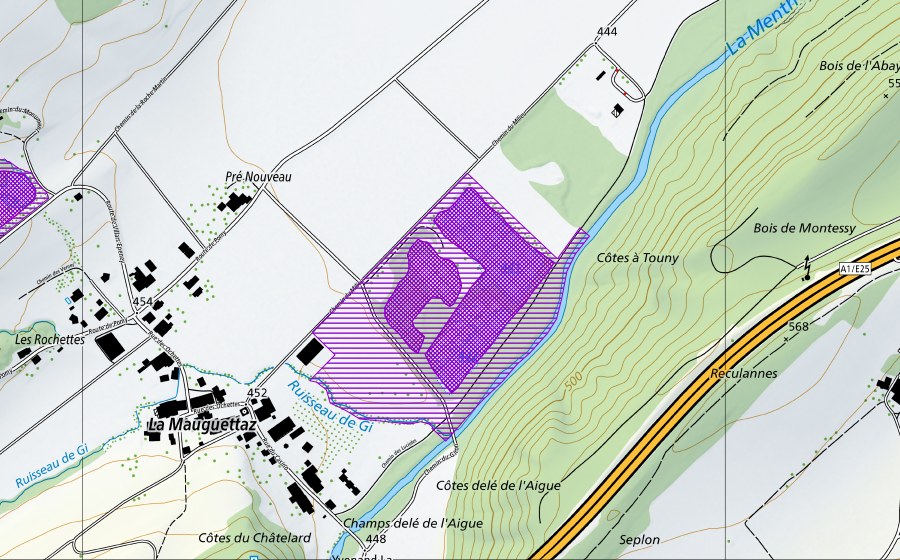 Landeskarte swisstopo mit dem Schutzperimeter von Le Vursis (Amphibienlaichgebiet)