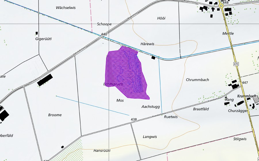 swisstopo national map showing the protected perimeter of Lehmgrube Opfershofen (Amphibian spawning site)
