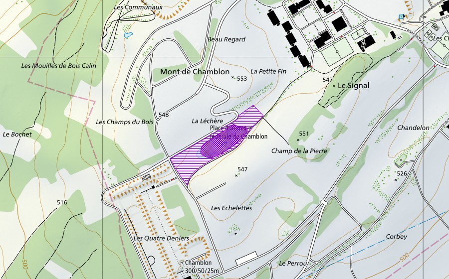 Carte nationale swisstopo avec le périmètre protégé de Les Echelettes, La Léchère (Site de reproduction de batraciens)