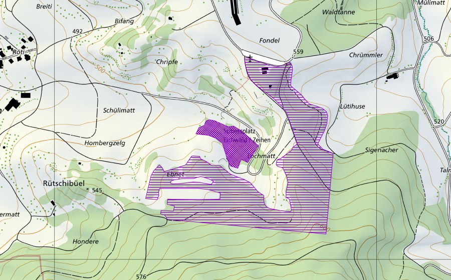 Carte nationale swisstopo avec le périmètre protégé de Lochmatt (Site de reproduction de batraciens)