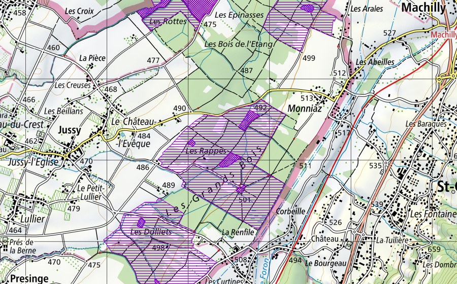 swisstopo national map showing the protected perimeter of Maison de la Forêt (Amphibian spawning site)