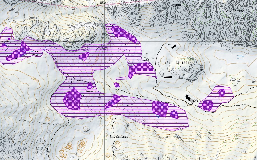 Carte nationale swisstopo avec le périmètre protégé de Montagne de l'Au (Site de reproduction de batraciens)