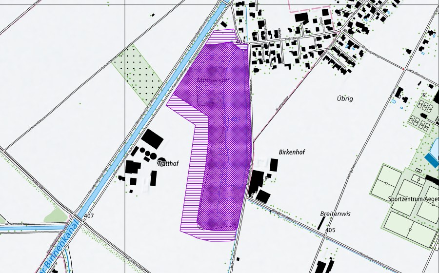 swisstopo national map showing the protected perimeter of Moosanger (Amphibian spawning site)