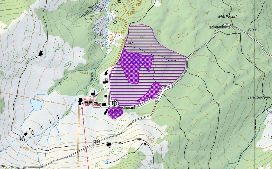 Carte nationale swisstopo avec le périmètre protégé de Mörlisee (Site de reproduction de batraciens)