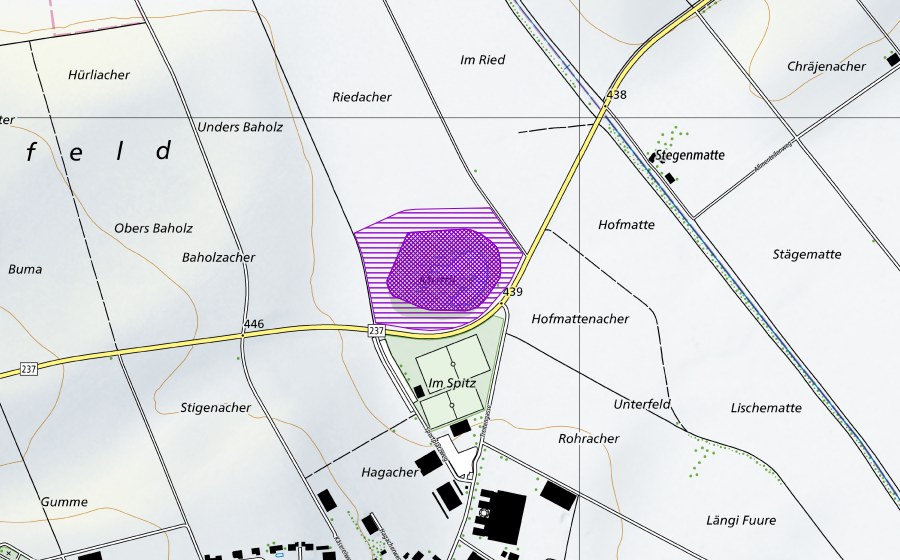 swisstopo national map showing the protected perimeter of Muttli (Amphibian spawning site)