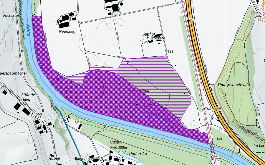 Landeskarte swisstopo mit dem Schutzperimeter von Neuenzälgau (Amphibienlaichgebiet)