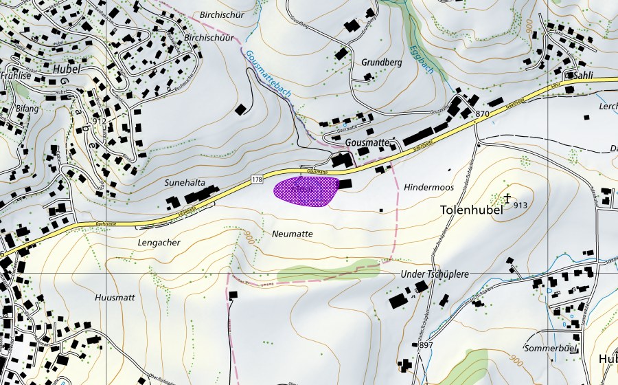 Carte nationale swisstopo avec le périmètre protégé de Nümatt (Site de reproduction de batraciens)
