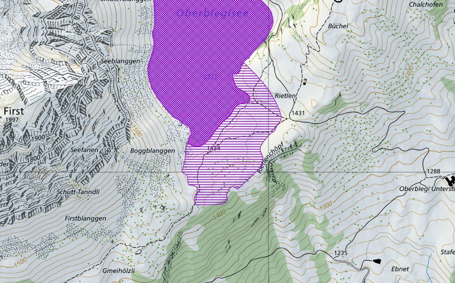 Carte nationale swisstopo avec le périmètre protégé de Oberblegisee (Site de reproduction de batraciens)