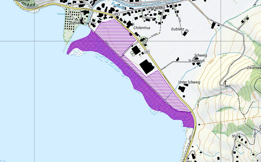 Carte nationale swisstopo avec le périmètre protégé de Oberer Sihlsee Euthal (Site de reproduction de batraciens)