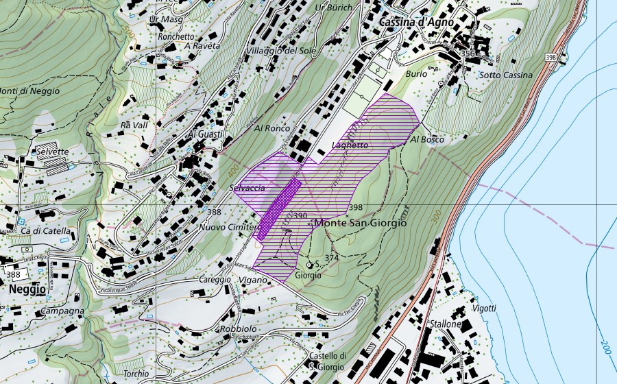 Carte nationale swisstopo avec le périmètre protégé de Palude San Giorgio (Site de reproduction de batraciens)