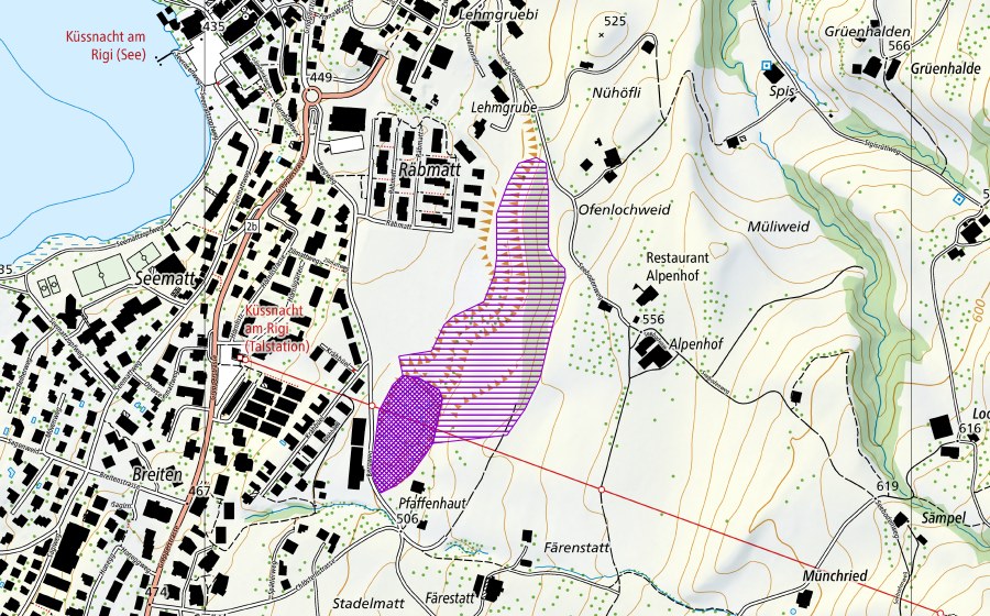 Carte nationale swisstopo avec le périmètre protégé de Pfaffenhaut (Site de reproduction de batraciens)