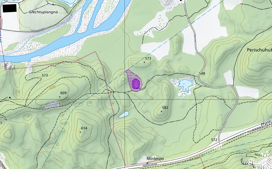 Carte nationale swisstopo avec le périmètre protégé de Pfyn West (Site de reproduction de batraciens)