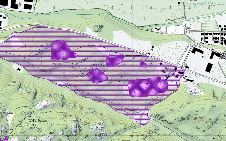 Carte nationale swisstopo avec le périmètre protégé de Piano di Arbigo (Site de reproduction de batraciens)