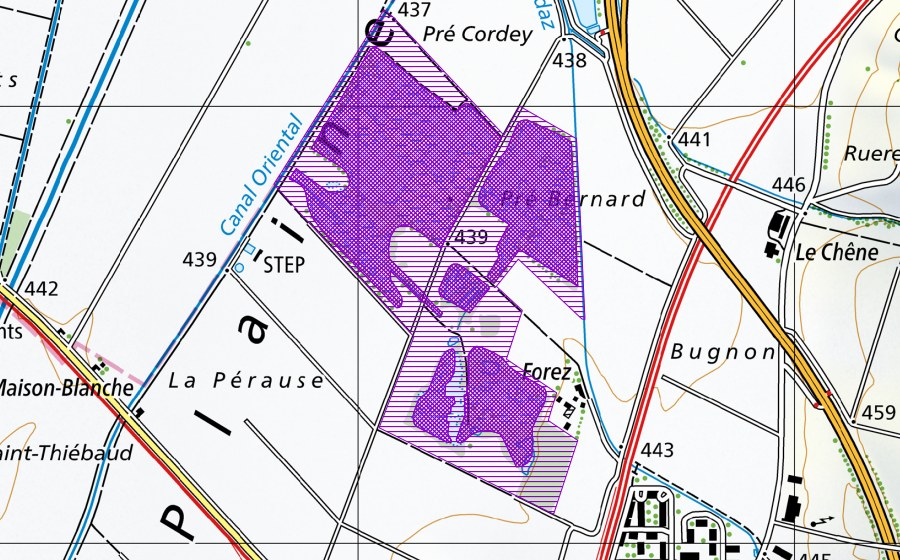 Landeskarte swisstopo mit dem Schutzperimeter von Pré Bernard, Creux-de-Terre (Amphibienlaichgebiet)