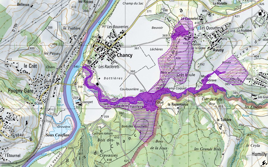swisstopo national map showing the protected perimeter of Raclerets (Amphibian spawning site)