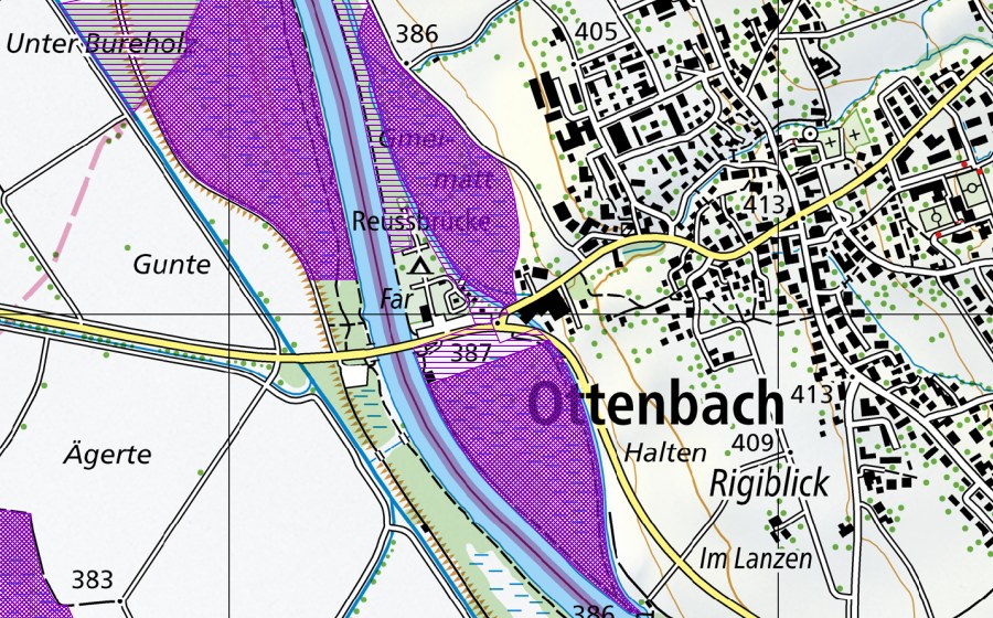 swisstopo national map showing the protected perimeter of Ried Gmeimatt (Amphibian spawning site)