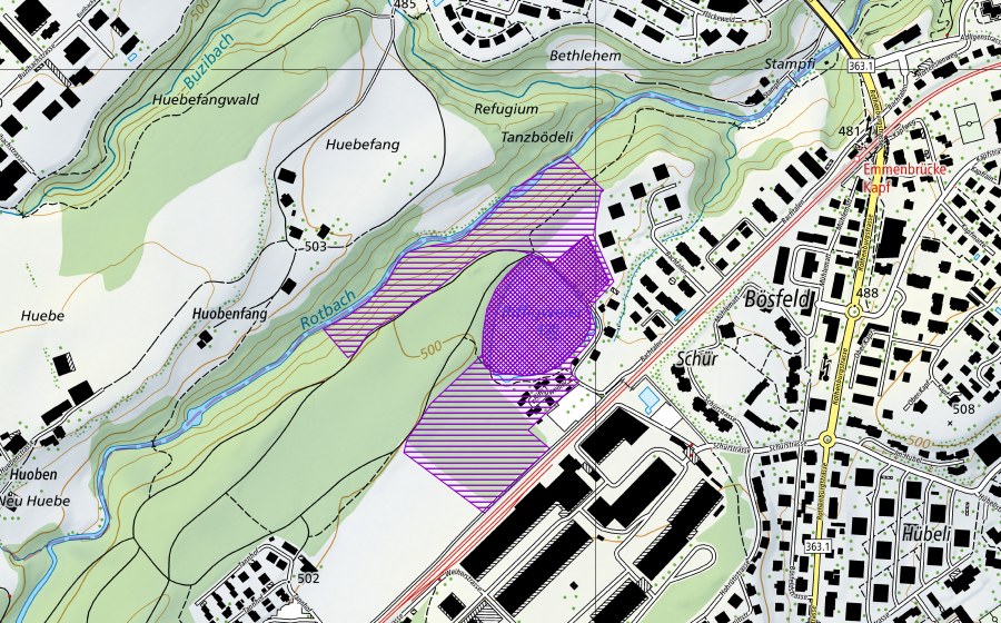 swisstopo national map showing the protected perimeter of Riffigweiher (Amphibian spawning site)