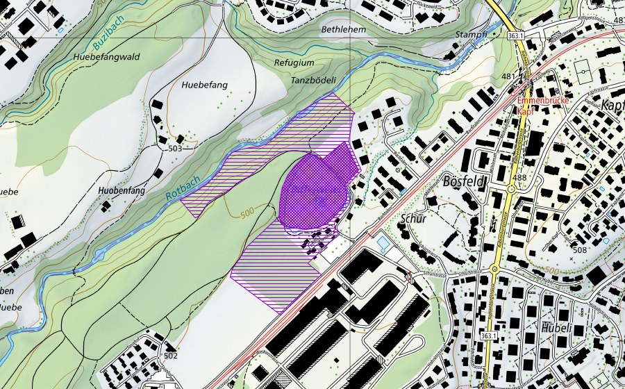 Carta nazionale swisstopo con il perimetro protetto di Riffigweiher (Sito di riproduzione di anfibi)