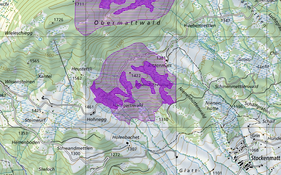 Carta nazionale swisstopo con il perimetro protetto di Ritzenmattseeli (Sito di riproduzione di anfibi)