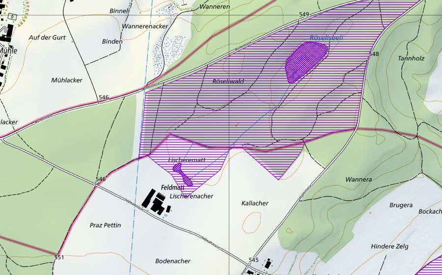 Carte nationale swisstopo avec le périmètre protégé de Röselisee (Site de reproduction de batraciens)