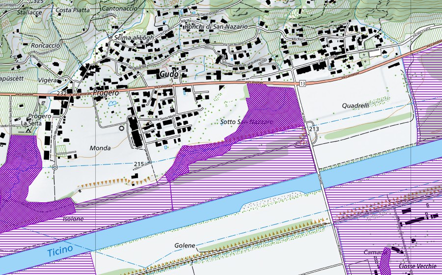 swisstopo national map showing the protected perimeter of Santa Maria (Amphibian spawning site)